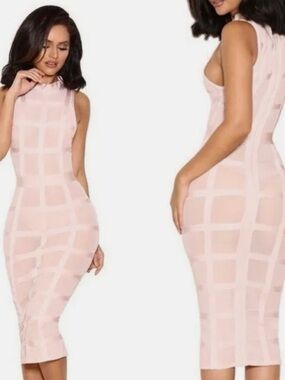 House of CB Blush Pink Lattice Midi Dress
